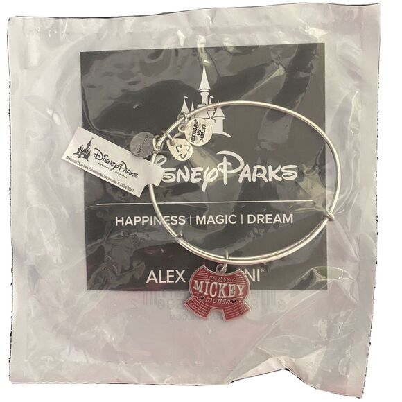 Disney Alex & Ani Mickey Mouse Red Shorts Silver Bangle Bracelet Energy Tech NEW - Picture 1 of 6
